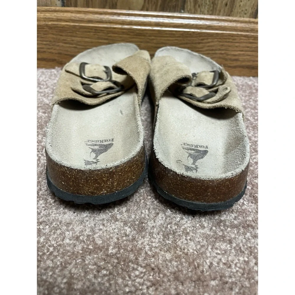 FOXRIDGE Women's Cork Slide Sandals Tan Leather Buckles 7 M